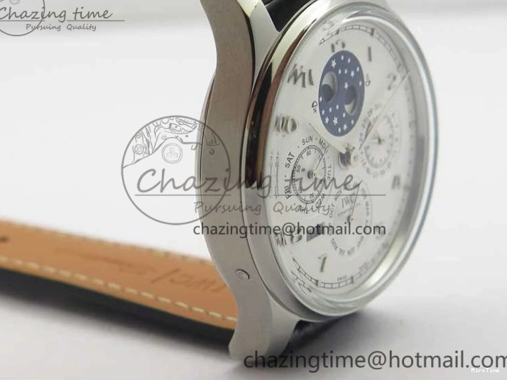 MIROTIME 0128 Portugieser Perpetual Calendar IW503406 V9F 1:1 Best Edition Silver Dial on Black Leather Strap A FastDry 7115